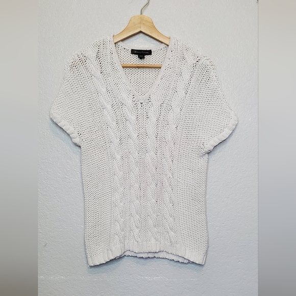 Tommy Bahama Women's White Cotton Short Sleeve Cable Knit Sweater Top Size Small - Picture 1 of 9